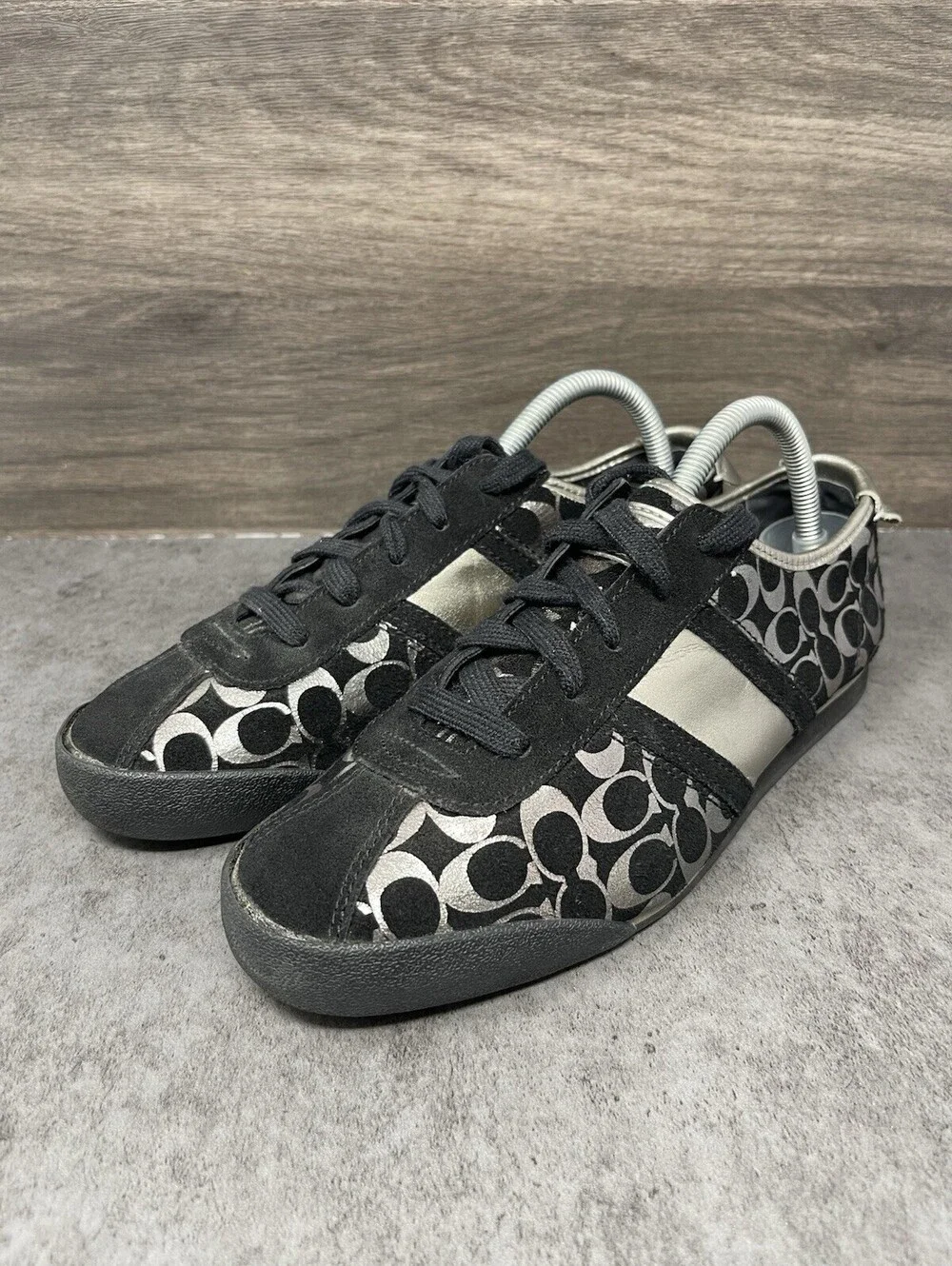 Coach Meagan Sneakers Womens Size 8.5 Black Silver Low Top Lace Up